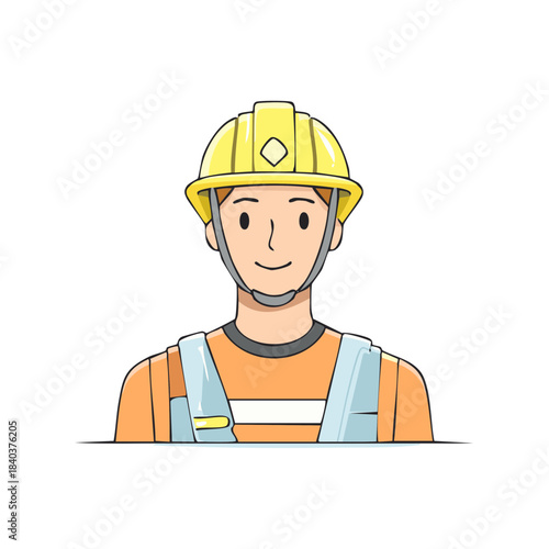Cartoon Illustration of a Friendly Construction Worker with Hard Hat