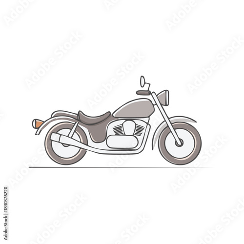 Gray Motorcycle Vector Illustration. Motorbike Isolated Design Element. Cruiser Style. Simple Line Art. Vehicle Concept.
