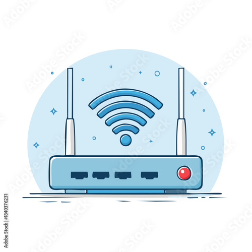 Wireless Router Illustration, Internet Connection, Device with Antennas, Signal Icon, Modern Technology