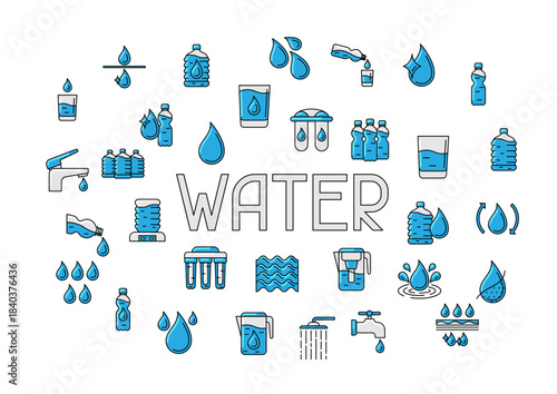Water linear icons background. Aqua or liquid thin line illustration.