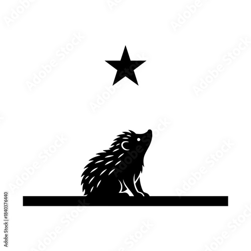 Hedgehog silhouette watching single star above horizon line vector illustration