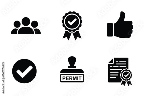 Collection of approval and quality assurance icons
