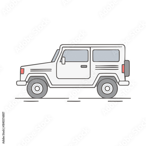 Minimalist off-road vehicle illustration for travel and adventure design projects. Car icon or logo element.