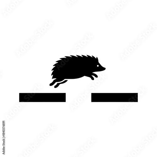 Hedgehog silhouette jumping over small gap vector illustration