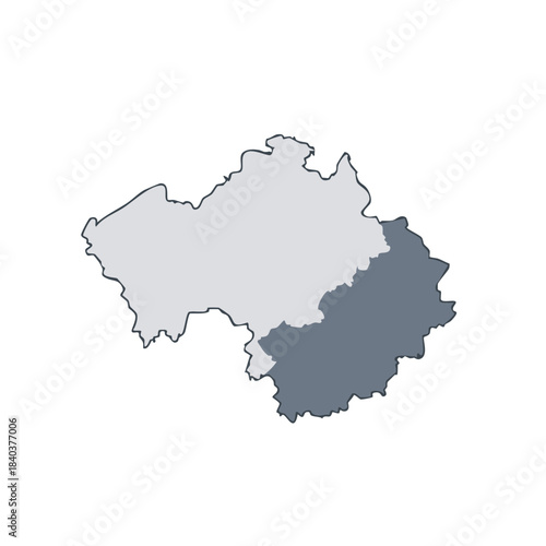 Illustrated geographic map of region with boundary lines and borders, colored to show landmasses and different zones