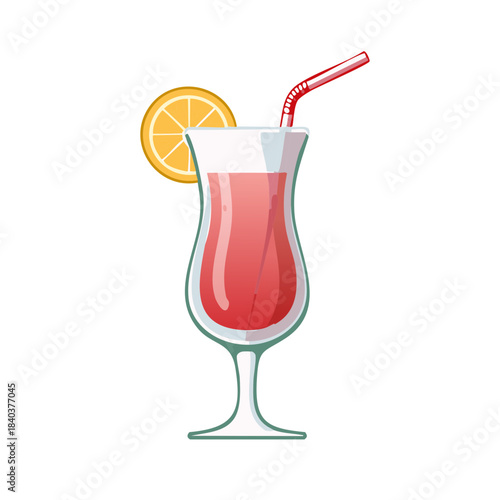 Tropical Cocktail Drink with Orange Slice and Red Straw Vector Illustration