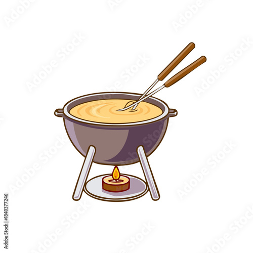 Cheese Fondue Pot with Candle and Forks Illustration for Creative Projects