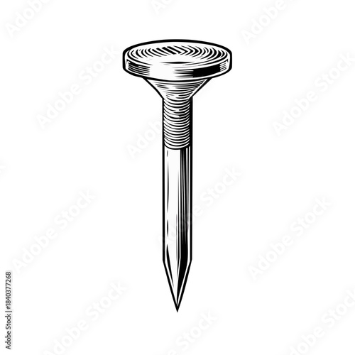 Engraved Style Nail Illustration Metal Fastener Woodworking Construction Tool