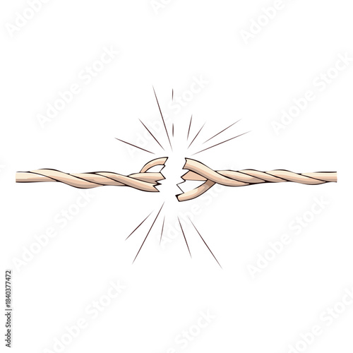 Breaking rope illustration, tension, burst concept, frayed, distressed, failing, stress, ending, snap, risk, pressure