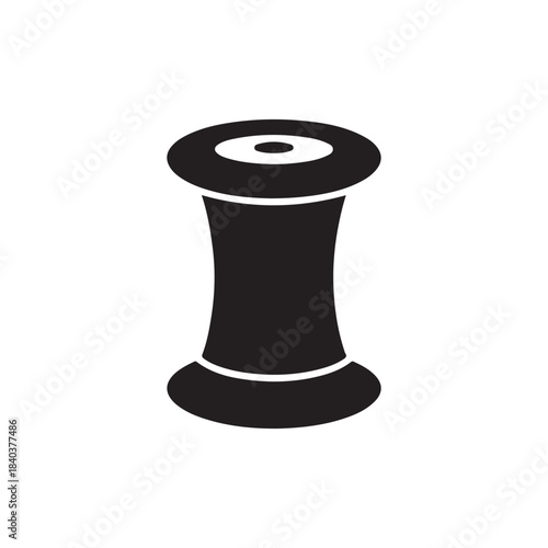Textile Spool: An isolated black and white minimalist illustration of a textile spool. Simple in design