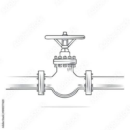 Outline Drawing of Industrial Pipe with Valve for Oil Gas or Water Engineering System