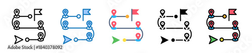 Milestone Map multiple style icons set design vector illustration. 