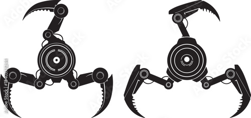 Two mechanical scorpion robots in silhouette