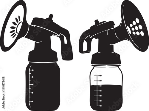 Two breast pump bottles silhouette