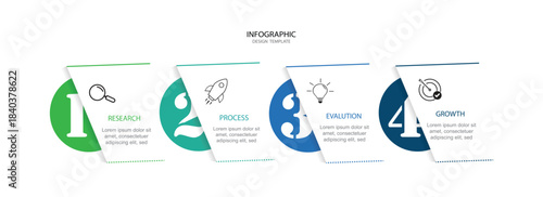 Business infographic template. 4 Step timeline journey. Process diagram, 4 options on white background, social media post, vector illustration.