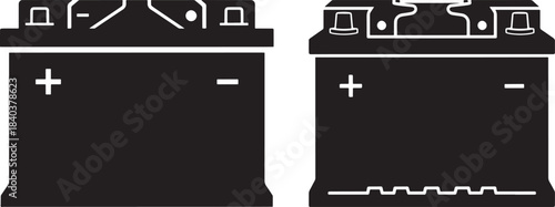 Two black car battery silhouettes facing forward