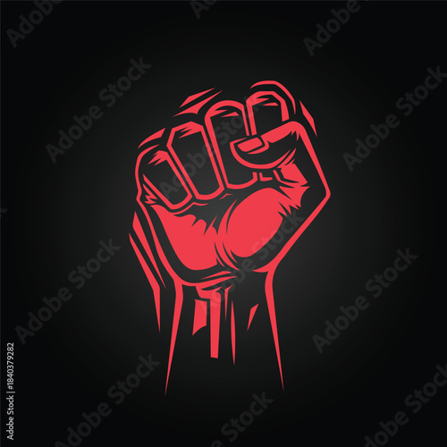 Bold Red Clenched Fist Symbolizing Power, Unity, and Resistance on Black