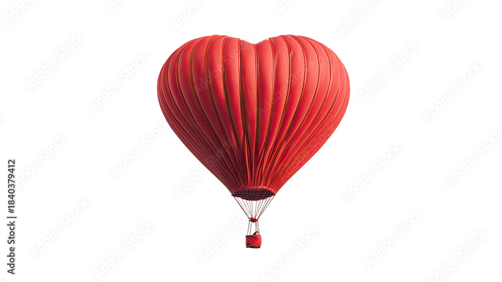 Obraz premium Red heart shaped air balloon floating upward with smooth glossy surface creating bright romantic visual appeal on white background
