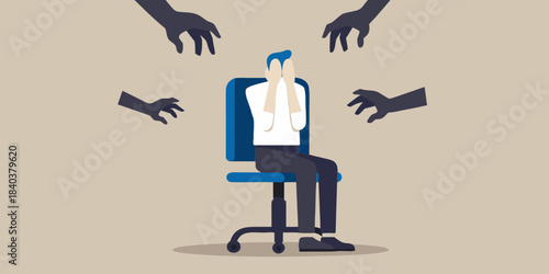 Man overwhelmed by reaching hands illustrating stress and pressure