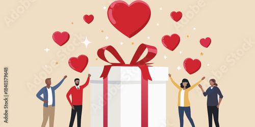 Celebrating with hearts and a gift a joyful and loving occasion