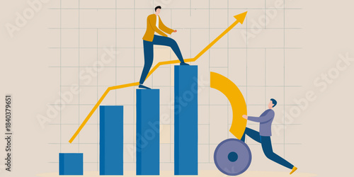 Business growth and success people climbing a graph towards achievement