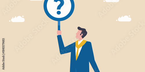 A man holding up a question mark sign seeking answers and solutions