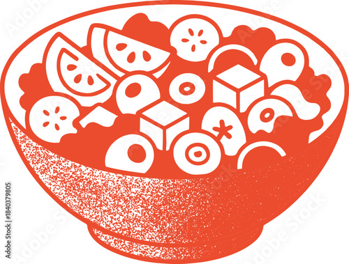 Hand drawn Greek salad bowl illustration isolated on white