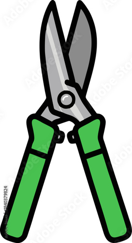Green handled pruning shears for gardening and landscaping tasks.