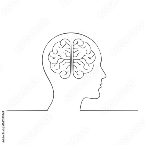 Human head with brain outline illustration representing intelligence and mental health awareness concept