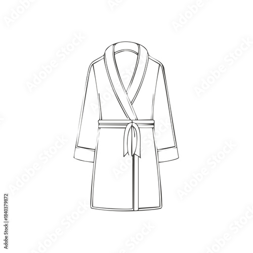 Outline illustration of a classic belted bathrobe for lounging and relaxing, line art drawing