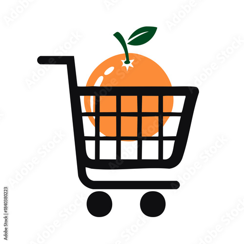 Orange in Shopping Cart Illustration Fresh Fruit Purchase Concept