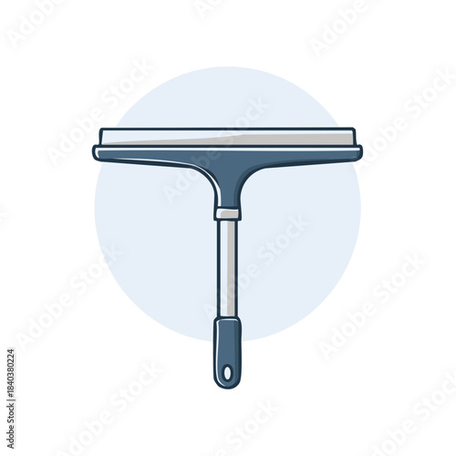 Illustrated window squeegee with blue handle and rubber blade, simple cleaning tool for removing water and washing glass surfaces