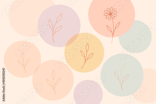Abstract pastel background, minimalist floral design, tenderness, relaxation, femininity, spring/summer.