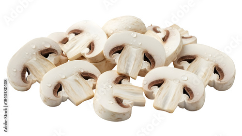 Fresh white button mushroom, isolated on white or transparent background. PNG