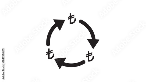 A circular arrow design featuring stylized calligraphy symbols creating a dynamic flow and visual loop on transparent background silhouette high quality professional detailed modern elegant stylish