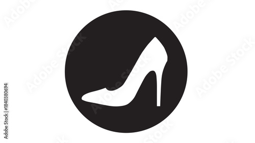 a minimalist depiction of a single white high heel shoe within a black circle ideal for design projects on transparent background silhouette high quality professional detailed