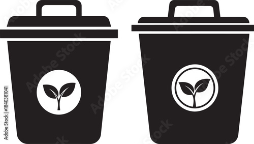 Two recycling bins with plant symbol silhouette