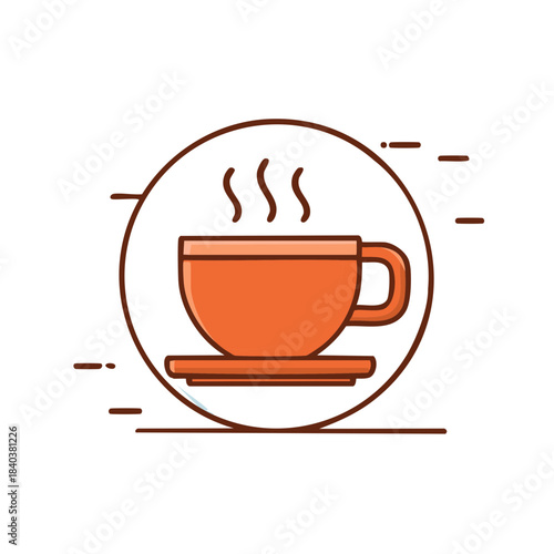 Warm beverage illustration, coffee cup icon, hot drink, steam, caffeine, ceramic mug graphic, cozy, minimalist art