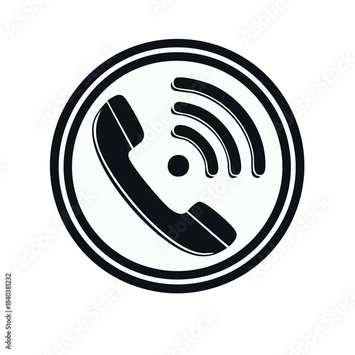 Phone Handset Icon with Wireless Signal in Circle, Communication Symbol