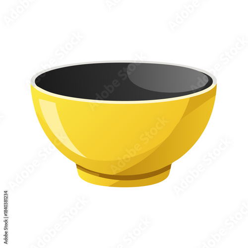 Shiny yellow ceramic bowl with black interior, isolated kitchenware, simple tableware
