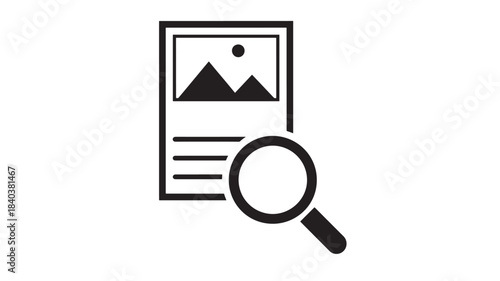 a sleek black outline of a screen displaying a landscape with a magnifying glass and horizontal lines on transparent background silhouette high quality professional detailed modern