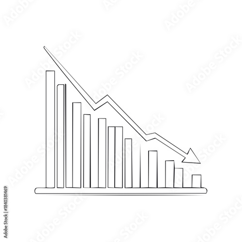 Illustrative line graph charting downward trend, representing losses, recession or market decline, isolated stock diagram