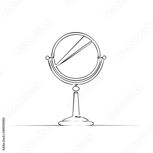 Elegant Rotating Vanity Mirror Line Art Illustration, Reflection, Decorative Item, and Feminine Accessories