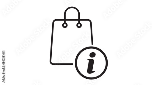 A minimalist black line drawing of a shopping bag with an information symbol ideal for design projects on transparent background silhouette high quality professional detailed modern