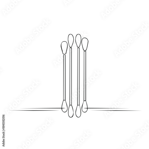 Minimalist Line Art: Cotton Swabs Illustration for Health and Hygiene Products