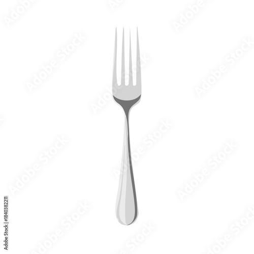Silver fork for eating food, dining utensil, table setting implement, simple flat vector illustration