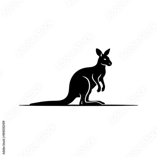 Kangaroo silhouette sitting side view with tail extended vector illustration