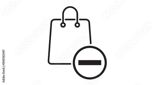 A minimalist black line art icon depicting a shopping bag with a prohibition symbol ideal for ecommerce and design on transparent background silhouette high quality professional