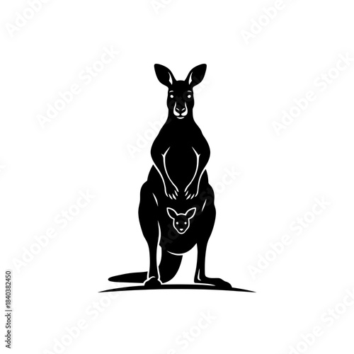 Kangaroo silhouette mother with joey front view vector illustration