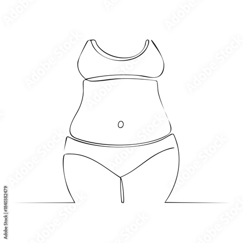 Line Drawing of Overweight Female Body Wearing Lingerie Symbolizing Body Positivity and Self-Acceptance